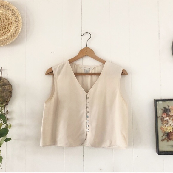 Vintage Tops - Vintage Silk Button Down Crop Top